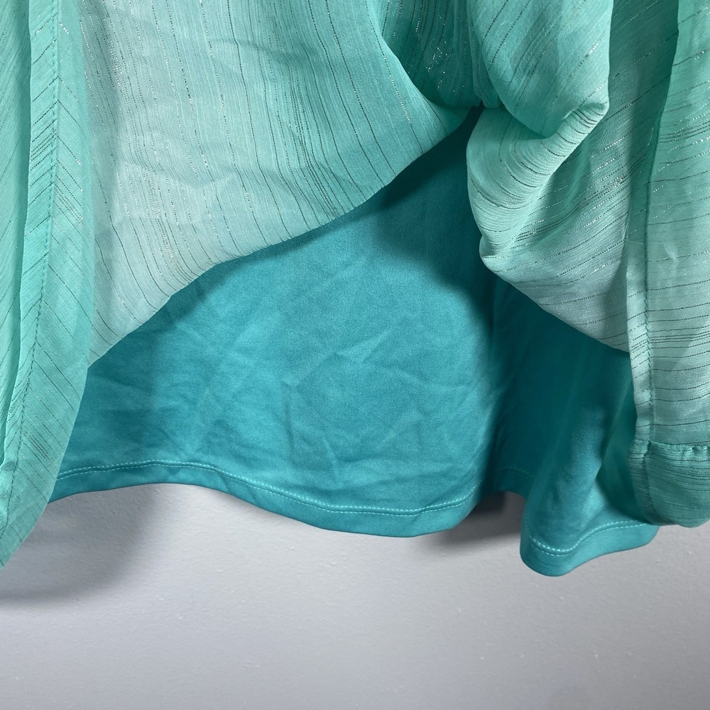 Dressbarn Blouse Woman 3X Teal Metallic Stripe Flutter Sleeve Side Drape Top - Picture 5 of 8